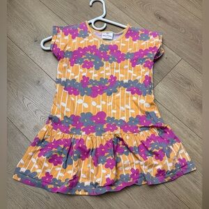 Hanna Andersson Orange Floral Ruffle Hem Kids Dress size 120cm or 6/7 us